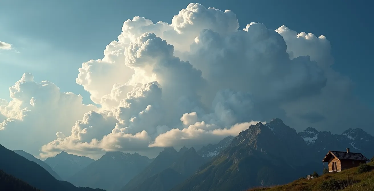 Türmchenbildung auf Cumuluswolken kündigt Alpengewitter an