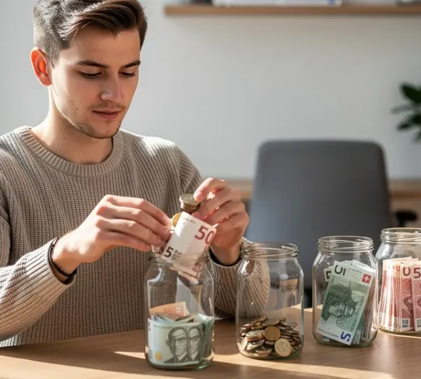 Person beim systematischen Aufbau einer finanziellen Reserve durch verschiedene Sparmethoden