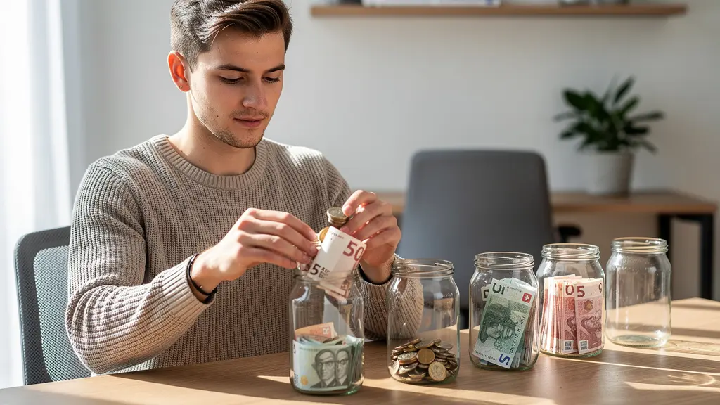Person beim systematischen Aufbau einer finanziellen Reserve durch verschiedene Sparmethoden