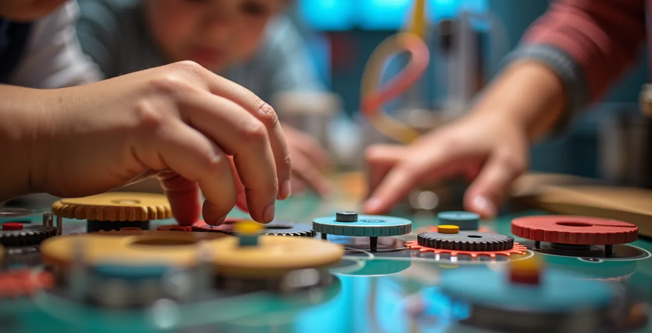 Kinder experimentieren begeistert an einer interaktiven Museumsstation