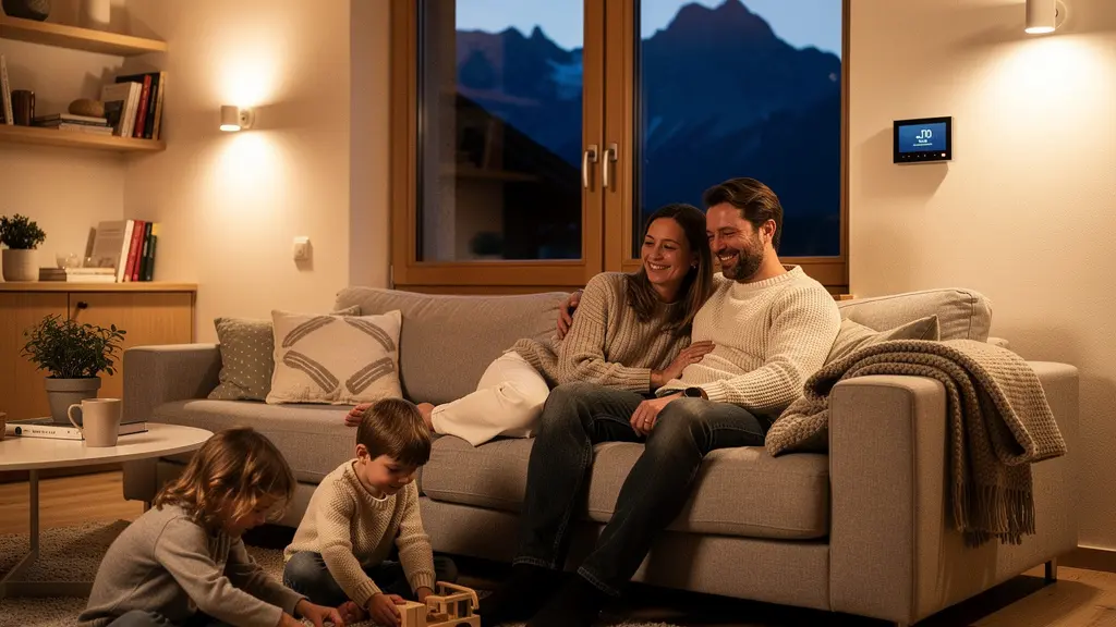 Modernes Minergie-Haus mit sichtbarer Smart Home Technologie in der Schweiz