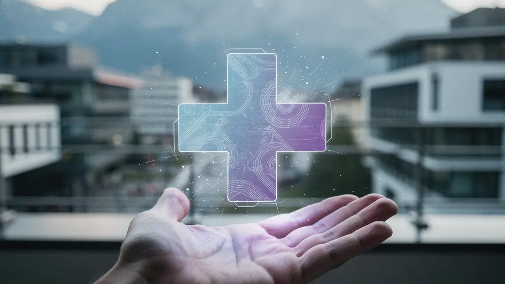 Futuristische Darstellung der digitalen Identität in der Schweiz mit holografischen Sicherheitsmerkmalen