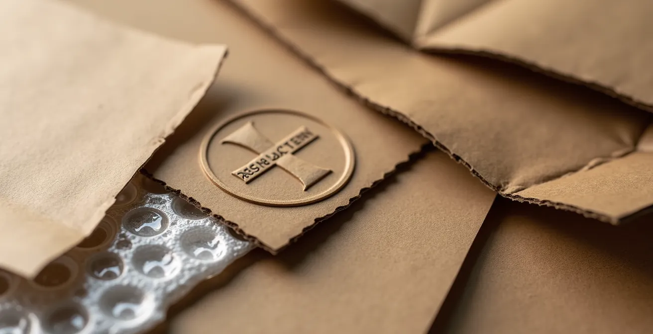 Makroaufnahme von Verpackungsmaterial mit Schweizer Prägung