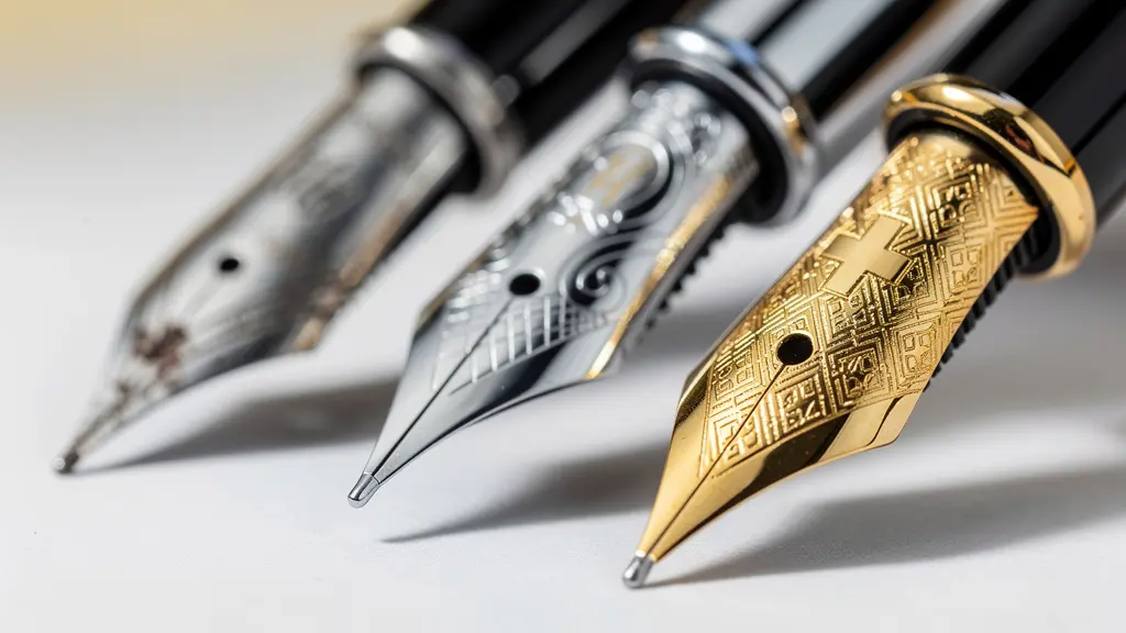 Drei Stufen der elektronischen Signatur nach ZertES visualisiert durch unterschiedlich wertvolle Füllfederhalter-Spitzen.