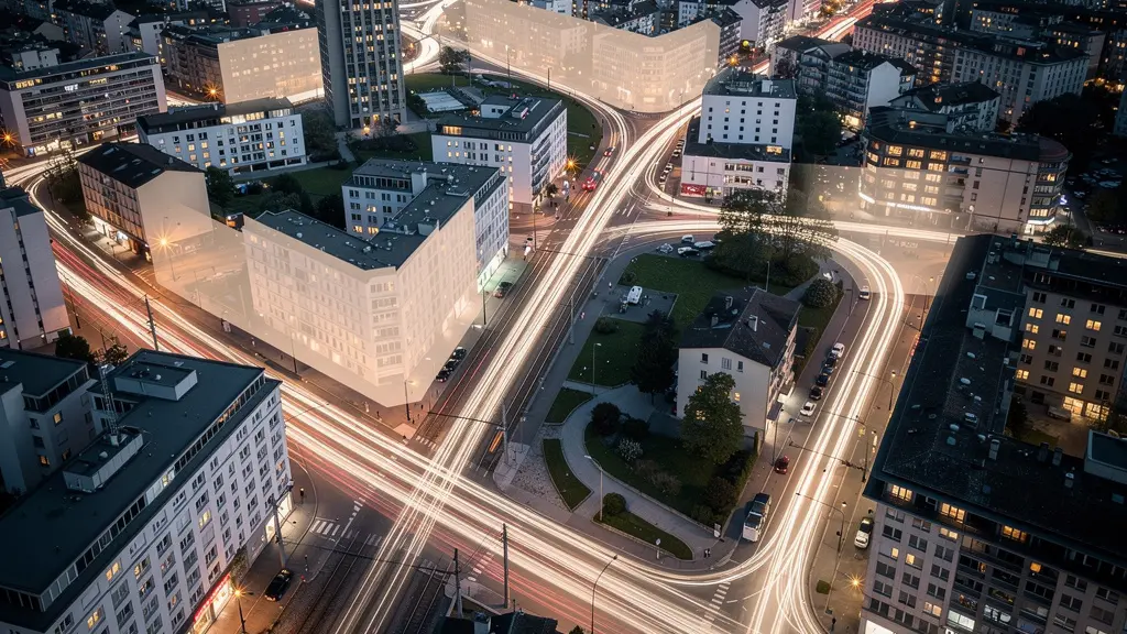 Abstrakte Visualisierung von Tarifzonen mit überlappenden geometrischen Formen